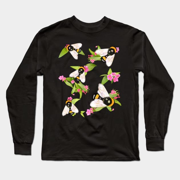 Honeybees at work - bumble bees  extracting nectar and pollen from pretty pink flowers save the bees Flora and fauna foliage Long Sleeve T-Shirt by Artonmytee